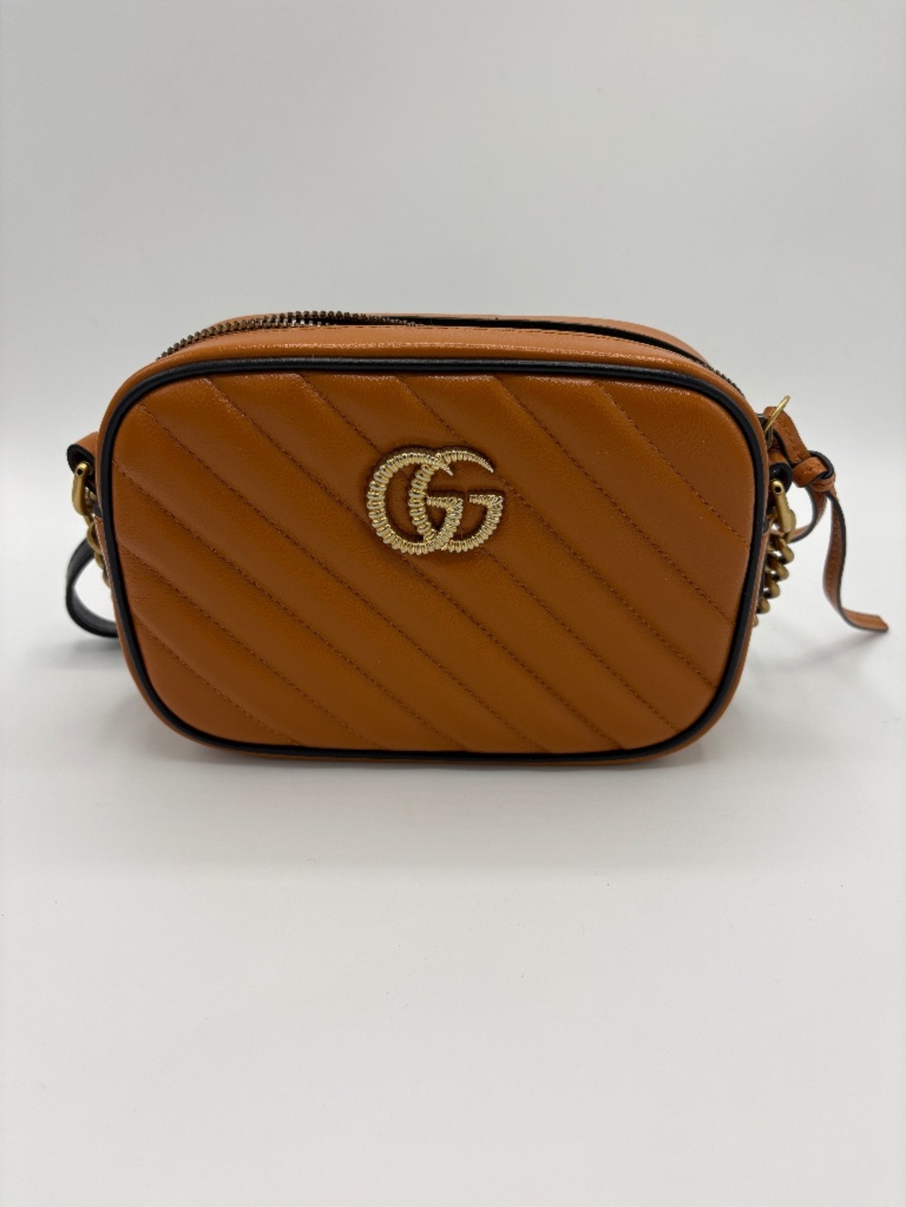 Gucci Marmont Cuir Glazed Calfskin Matelasse Diagonal Shoulder Bag